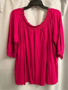 Knox Rose Fuchsia Peasant Tunic with Smocked Scoop Neck